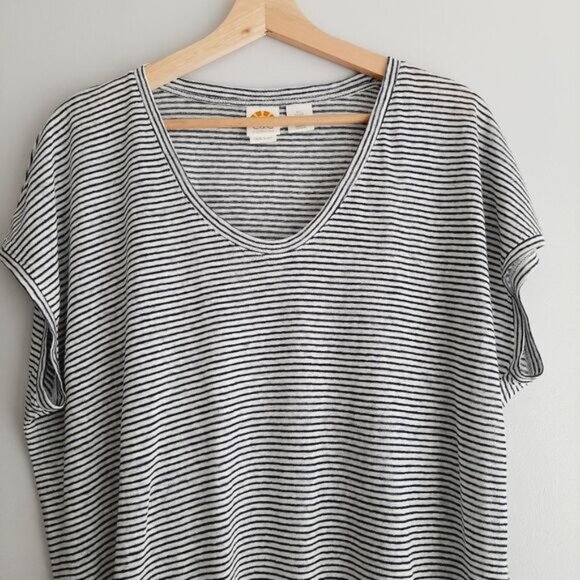 C&C California 100% Linen Stripe Navy & White Tee Sz L - Picture 3 of 10